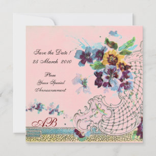Invitation ROMANTICA Floral Pensées Mariage Violet Bleu Rose