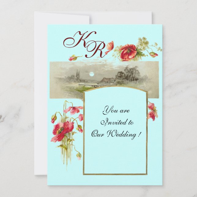 Invitation ROMANTICA MONOGRAM / COQUELICOTS,rouge,vert,bleu (Devant)