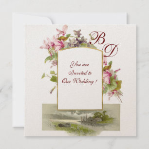 Invitation ROMANTİCA MONOGRAM /CYCLAMENS, champagne vert rose