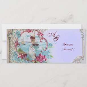 Invitation ROMANTICA MONOGRAM, rouge blanc bleu rose