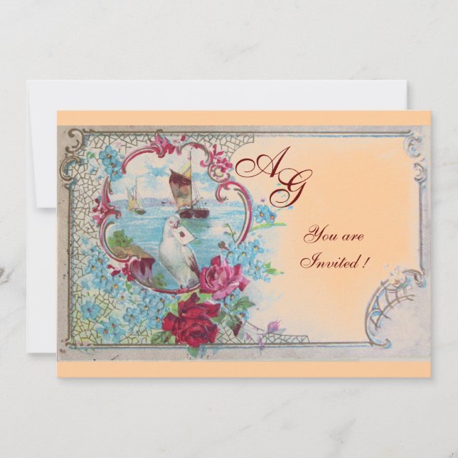 Invitation ROMANTICA  MONOGRAM, rouge blanc bleu rose jaune (Devant)
