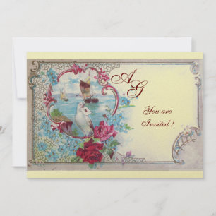 Invitation ROMANTICA MONOGRAM, rouge bleu rose jaune or
