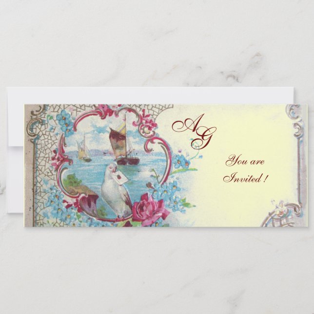 Invitation ROMANTICA  MONOGRAM, rouge  bleu rose jaune or (Devant)