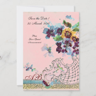 Invitation ROMANTİCA Monogramme de mariage floral bleu rose