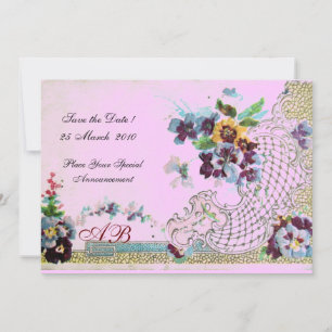 Invitation ROMANTİCA Monogramme de mariage floral bleu rose