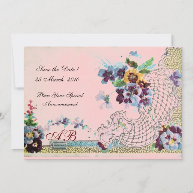 Invitation ROMANTİCA Monogramme de mariage floral bleu rose (Devant)