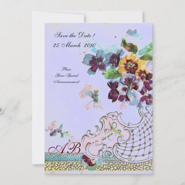 Invitation ROMANTİCA Monogramme de mariage floral rose bleu (Devant)