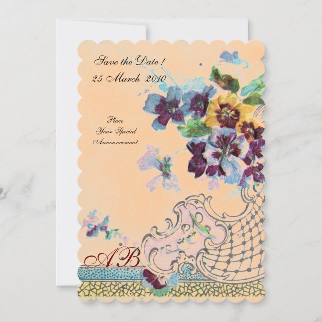 Invitation ROMANTİCA Pêche Orange Fleurs de mariage Monogramm (Devant)