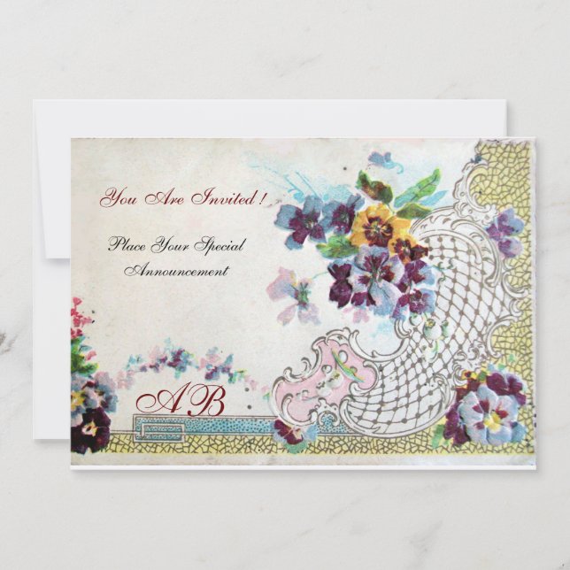 Invitation ROMANTICA Pensées de mariage Bleu Rose Blanc Flora (Devant)