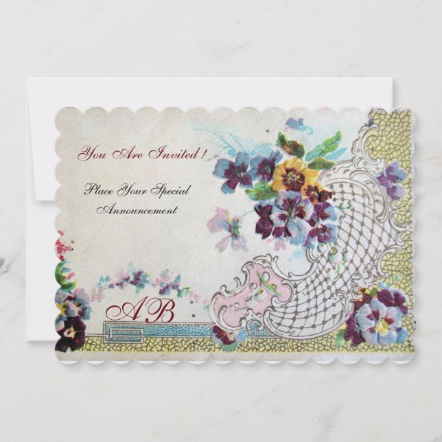 Invitation ROMANTICA Pensées de mariage Bleu Rose Blanc Flora (Devant)
