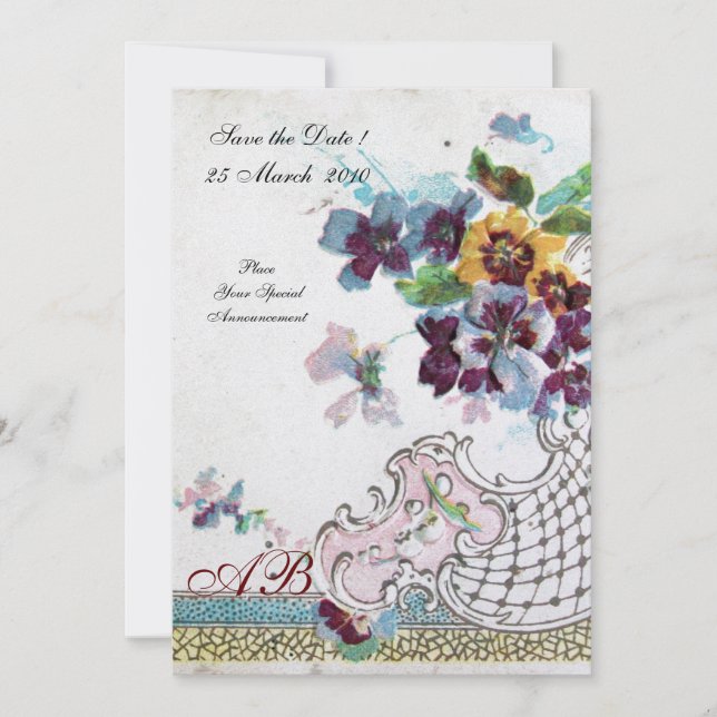 Invitation ROMANTICA Pensées de mariage Bleu Rose Blanc Flora (Devant)