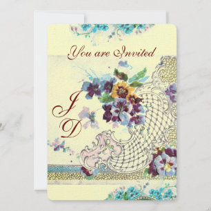 Invitation ROMANTICA Pensées de mariage Bleu Rose Blanc Flora