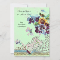 ROMANTİCA Rose Bleu Vert Mariage Floral Monogramme