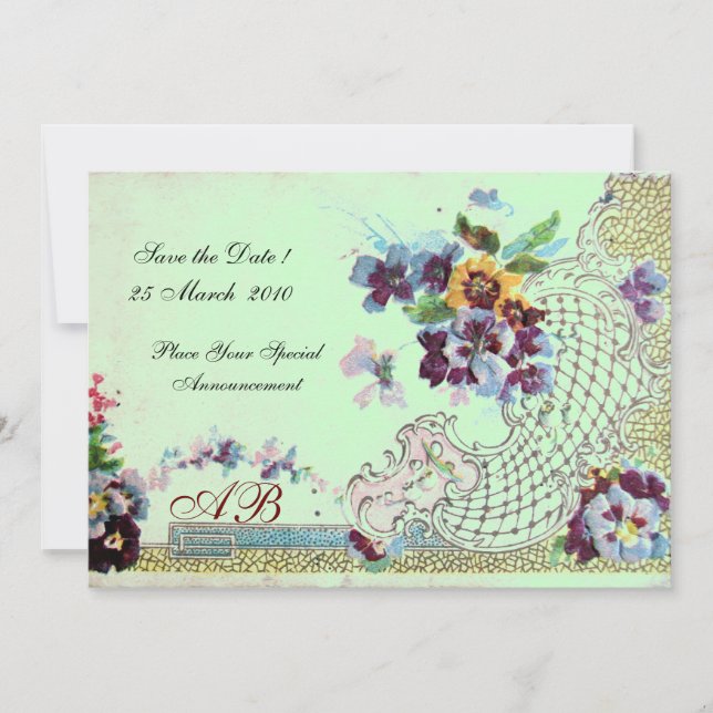 Invitation ROMANTİCA Rose Bleu Vert Mariage Floral Monogramme (Devant)