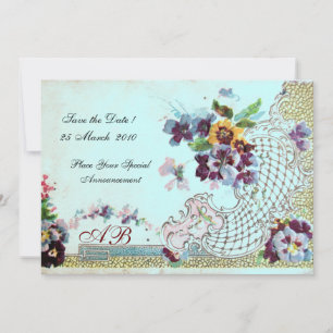 Invitation ROMANTİCA Rose Turquoise Bleu Monogramme Floral de