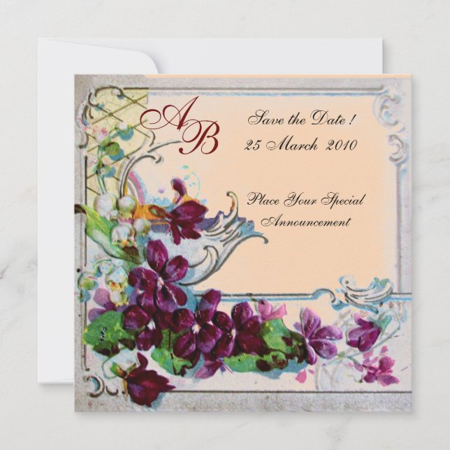 Invitation ROMANTIQUE 4 MONOGRAMME, Rose (Devant)