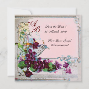 Invitation ROMANTIQUE 4 MONOGRAMME, Rose