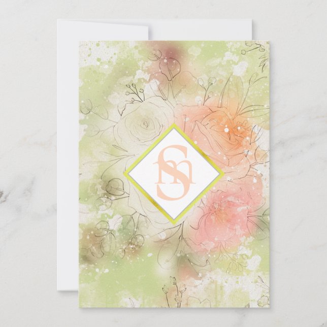 Invitation *~ Romantique Abstrait AR26 QR + RSVP Floral (Devant)