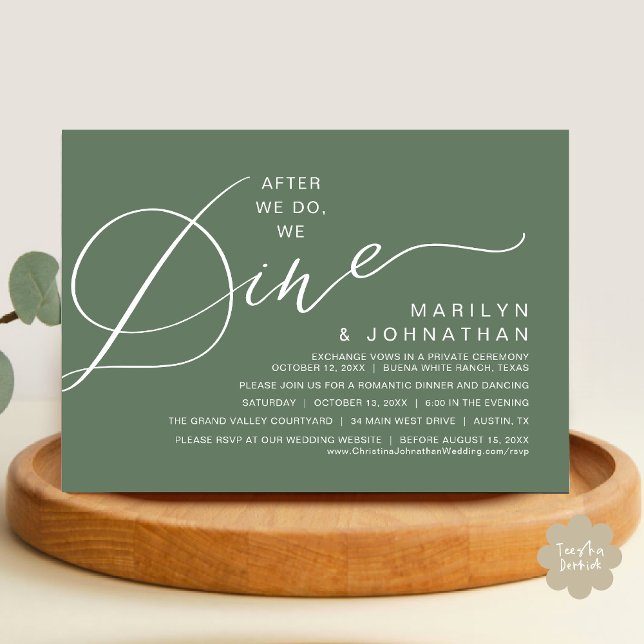 Invitation Romantique Après Nous, Nous Dînons, Dîner Mariage (After We Do We Dine Romantic Wedding Dinner Party Invitation Card Modern Boho PDF Rustic Sage Green)