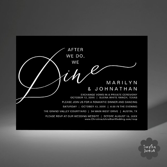 Invitation Romantique Après Nous, Nous Dînons, Dîner Mariage (After We Do We Dine Romantic Wedding Dinner Party Invitation Card Modern PDF Classy Black White)