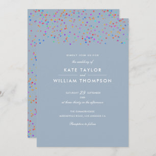 Invitation Romantique arc-en-ciel Confetti Dusty Mariage bleu