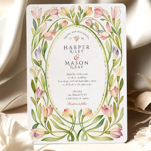 Invitation Romantique Art Nouveau Magnolia Mariage d'aquarell