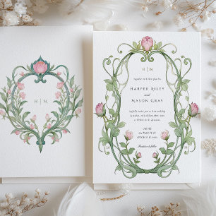 Invitation Romantique Art Nouveau Peonies Mariage