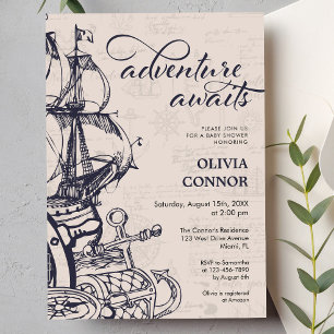 Invitation Romantique aventure nautique attend le Baby shower