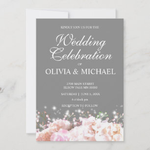 Invitation Romantique blanc & gris dentelle hydrangée roses r