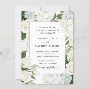 Invitation Romantique Blanc Hydrangea Rose Mariage élégant