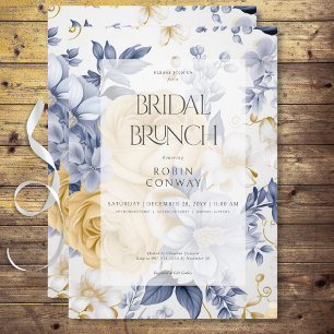 Invitation Romantique Bleu Jaune & Blanc Floral Bridal Brunch