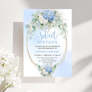 Invitation Romantique Bleue Hydrangea Sweet Sixtee