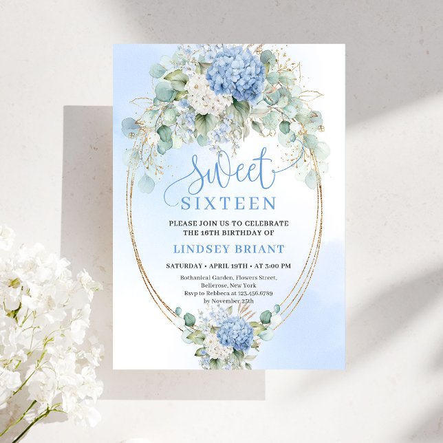 Invitation Romantique Bleue Hydrangea Sweet Sixtee (Romantic Blue Hydrangea Sweet Sixteen Invitation)