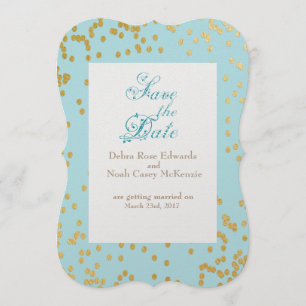 Invitation Romantique Blue Gold Confetti Enregistrer la date