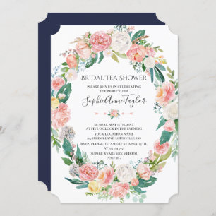Invitation Romantique Blush Blanc Floral Bridal Tea Douche