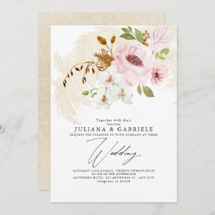 Invitation Romantique Blush Brown verdure Boho Floral Mariage