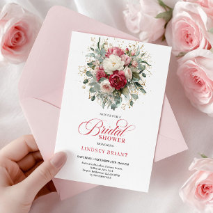 Invitation Romantique Bohème Rubis Rose Doré Roses Douce