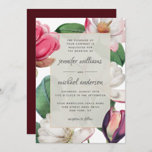 Invitation Romantique Boho Magnolia Blossoms Élégant Floral