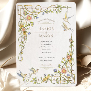 Invitation Romantique Botanique Floral & Mariage d'oiseaux