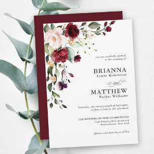 Invitation Romantique Bourgogne Blush Plum Vert Mariage Flora