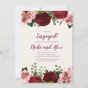 Invitation Romantique Bourgogne Blush rose Fiançailles Floral