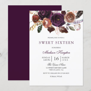 Invitation Romantique Bourgogne pourpre Plum Floral Sweet 16