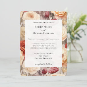 Invitation Romantique Bourgogne Rouge crème Mariage Floral