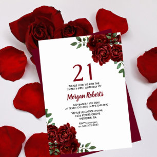 Invitation Romantique Bourgogne Rouge Rose 21e anniversaire I