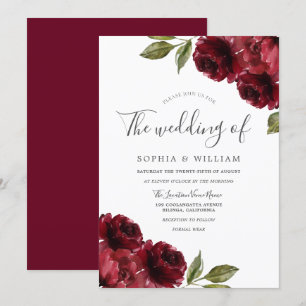 Invitation Romantique Bourgogne Rouge Rose Mariage
