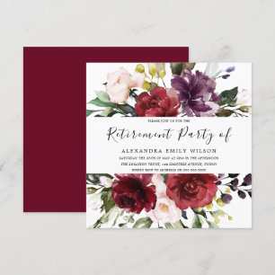 Invitation Romantique Bourgogne Rouge Rose Parti de retraite