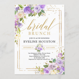 Invitation Romantique cadre fleuri violet or cadre brunch nup