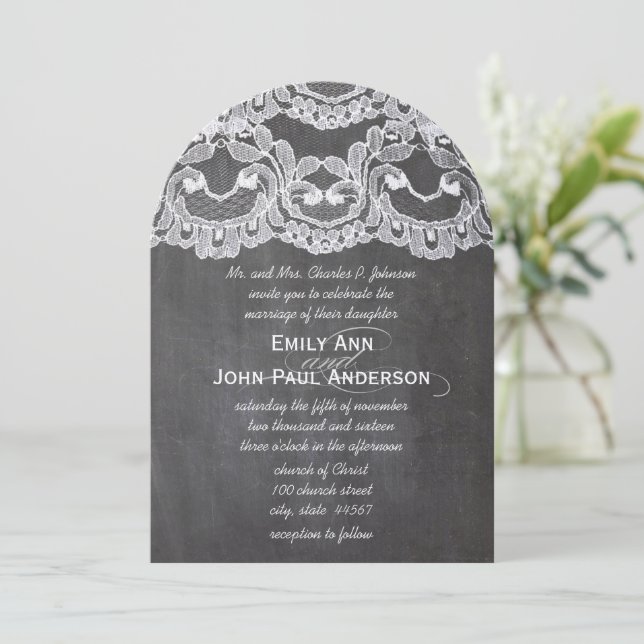 Invitation Romantique Chalkboard et dentelle Mariage élégant (Debout devant)