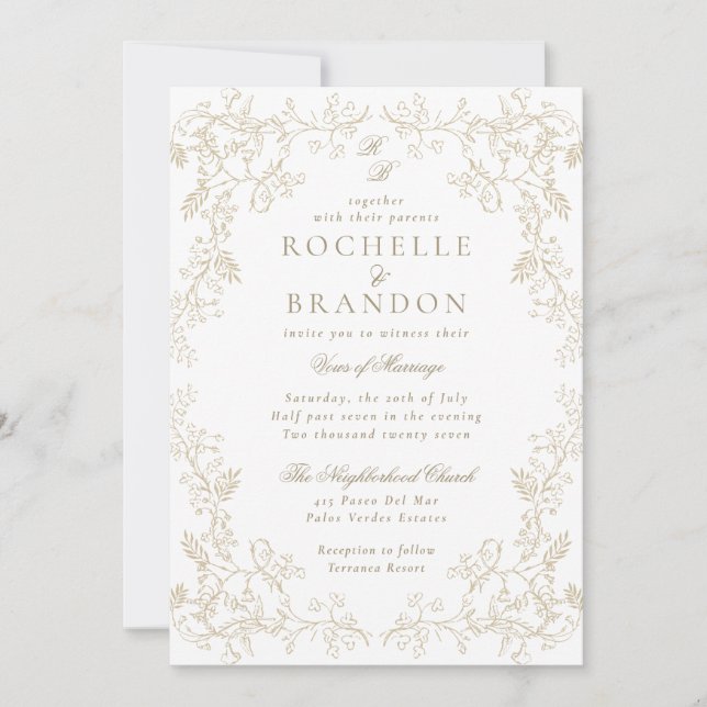 Invitation Romantique Chinoiserie Antique Or Mariage 2 (Devant)