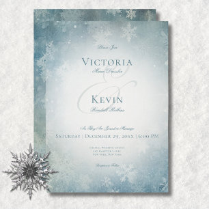 Invitation Romantique chute neige bleu & blanc Mariage